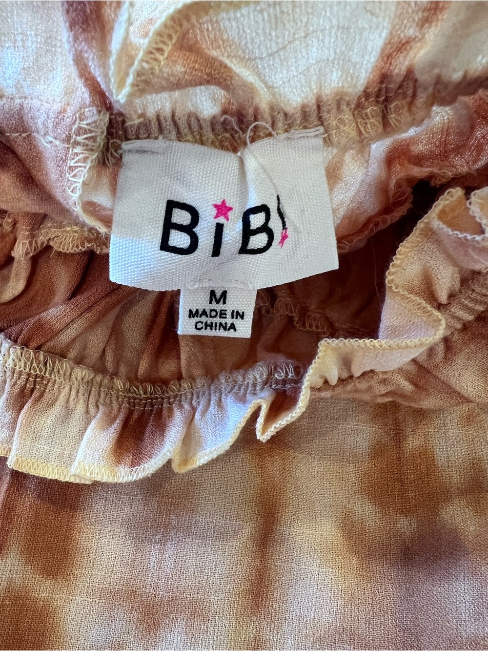 BiBi Tie-Dye Ruffled Neck & Sleeve Sz Medium 50% Cotton 50% Linen - Picture 5 of 10